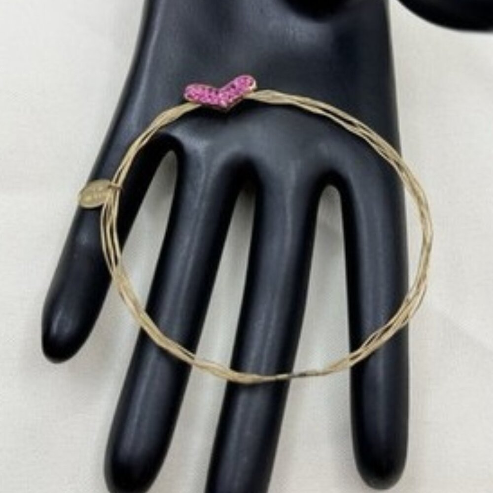 Seasonal Whispers Pink Heart Rhinestone Bracelets Gold Tone Wire Bangle